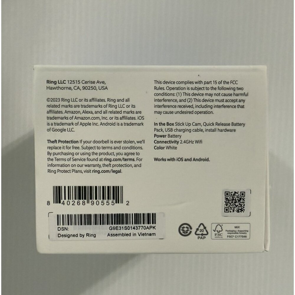 Ring Stick Up Cam Battery Wireless Outdoor/Indoor Camera White New 840268905552 - Picture 3 of 10
